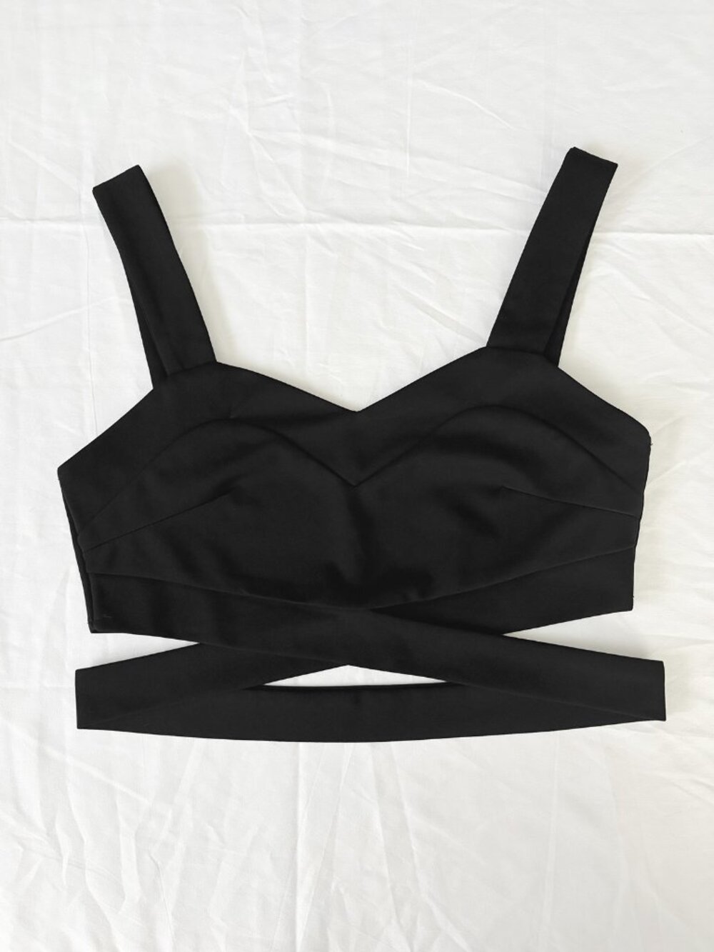 Black Bandage Crop Top – Sweetheart Neckline – Strappy Detail – Size S